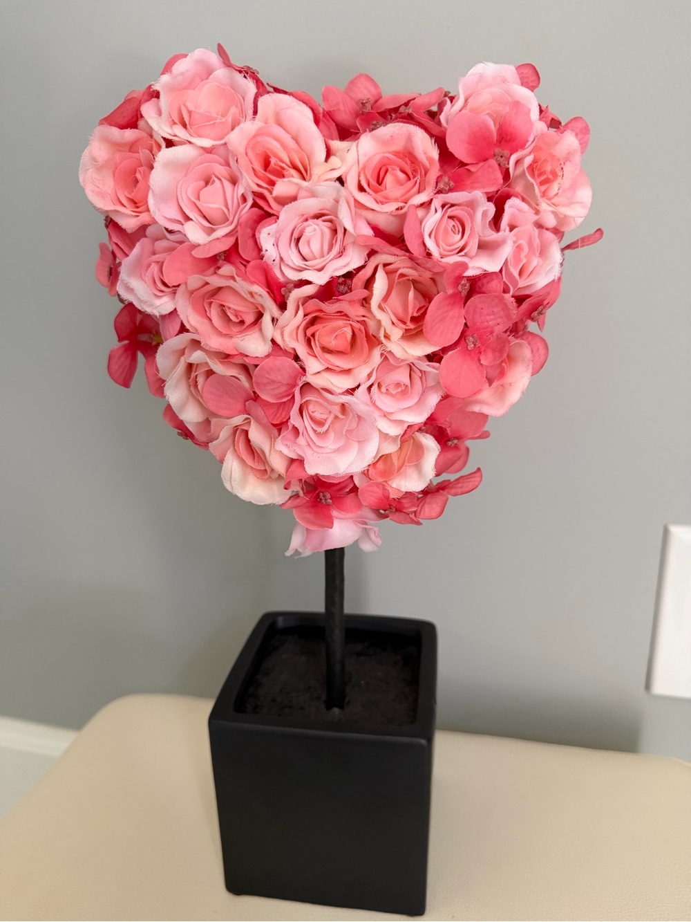 Pink Heart-Shaped Rose Topiary Artificial Floral Accent - Picture 2 of 4